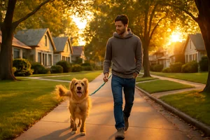 Walking the Dog at Sunset